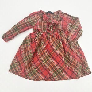 Ralph Lauren Baby Girls‎ Tartan Plaid Long Sleeve Ruffle Fall Cotton Dress 24M